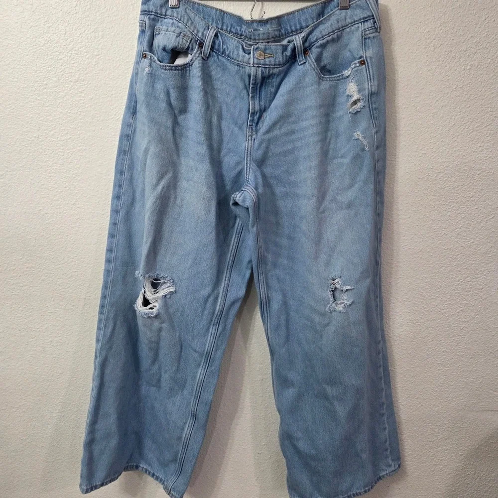 Old Navy Baggy Wide‎ leg Low Rise Jeans Light Wash Womens size 14